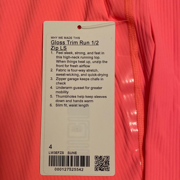 Lululemon Gloss Trim Run 1/2 Zip LS Size 4 NWT - Picture 6 of 6